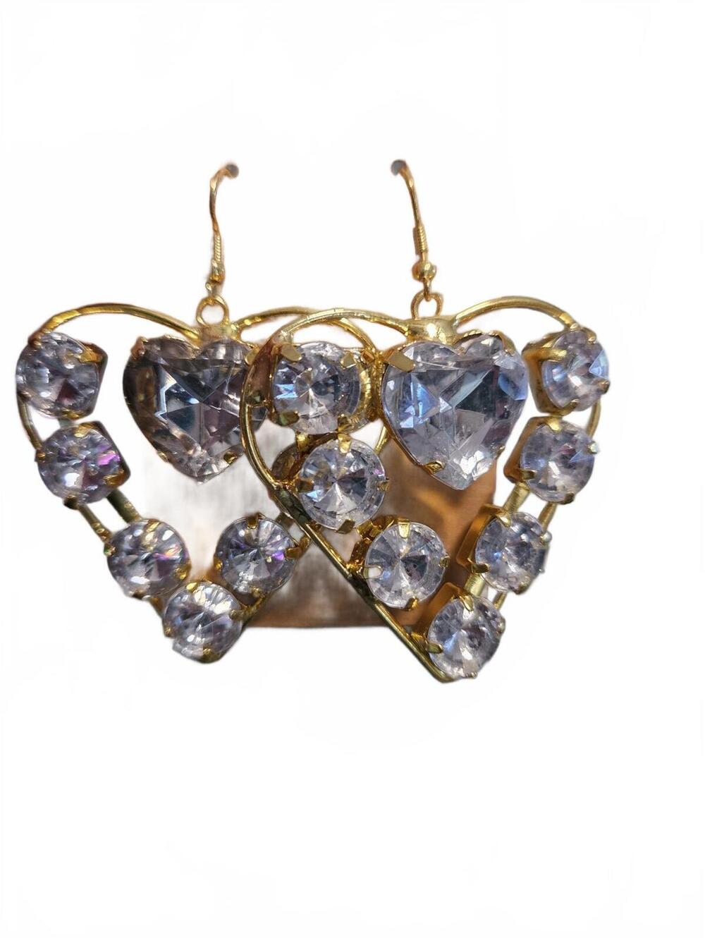 Gold tone & rhinestone heart shaped earrings